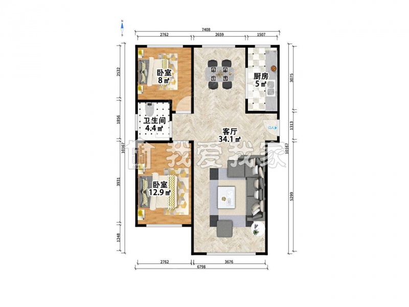 天津我爱我家建昌道街 · 诗景颂苑 · 2室 · 1厅第9张图