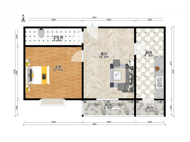 整租·铁东路街·金水畔家园·1室·1厅