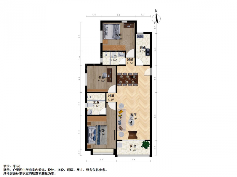 太原我爱我家滨河左岸 精装三居室 全景视野好 未住全新家 大红本满二第14张图