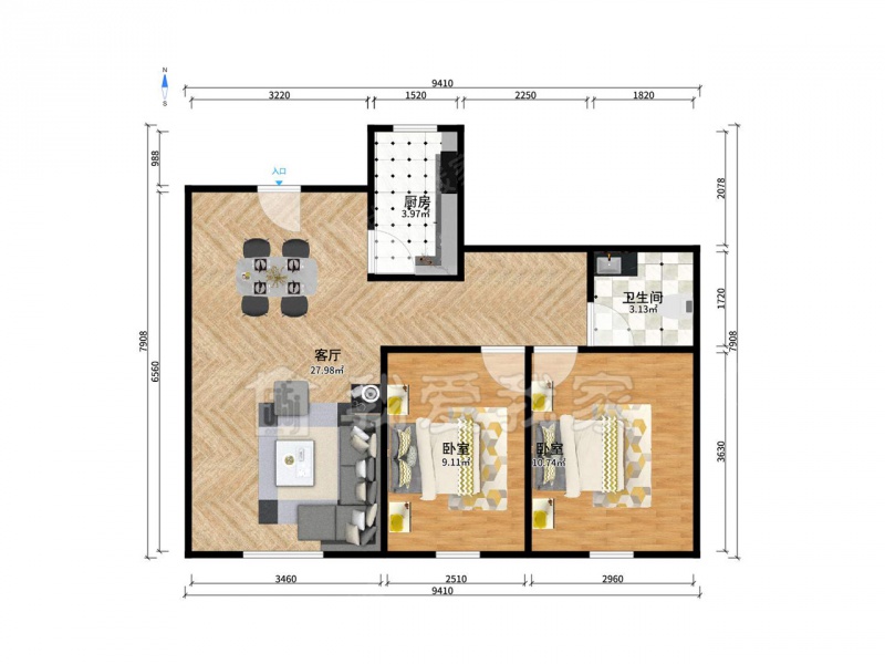 整租 · 新港街道 · 万海华府北苑 · 2室1厅