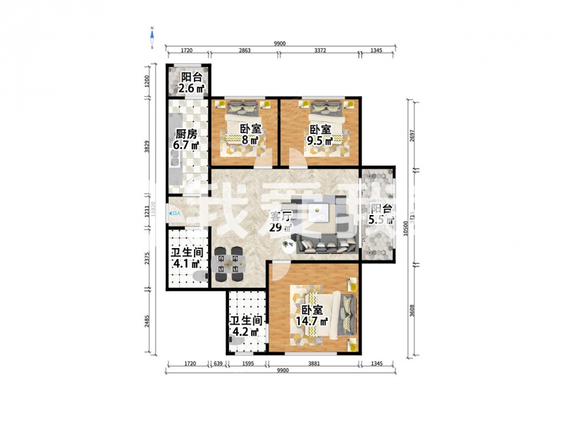整租·建昌道街·富瀛洲花园·3室·1厅租房